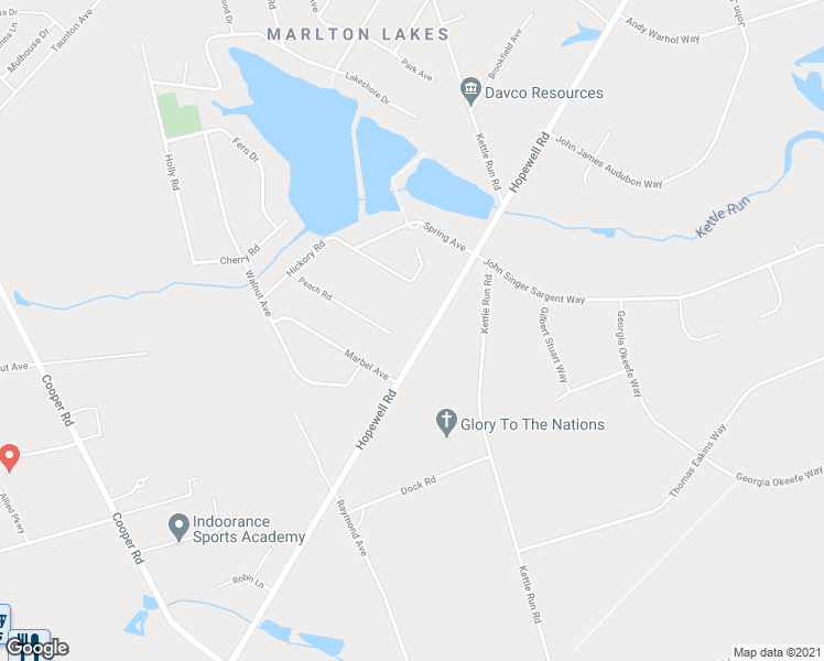 map of restaurants, bars, coffee shops, grocery stores, and more near 680 Hopewell Road in Evesham