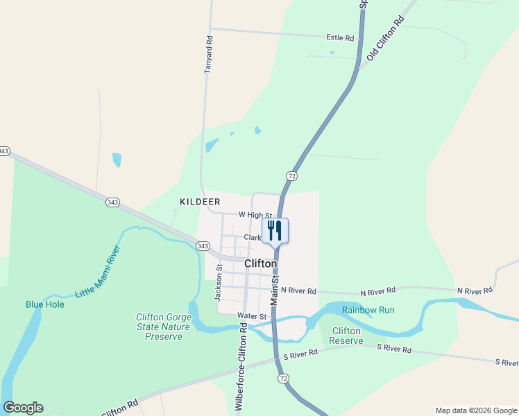 map of restaurants, bars, coffee shops, grocery stores, and more near 88 West High Street in Yellow Springs