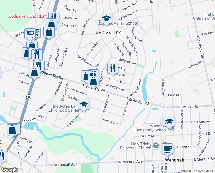 map of restaurants, bars, coffee shops, grocery stores, and more near 312 Carnegie Avenue in Wenonah
