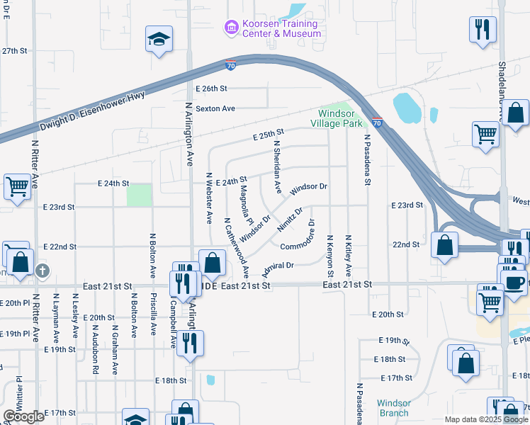 map of restaurants, bars, coffee shops, grocery stores, and more near 2260 Barnor Drive in Indianapolis