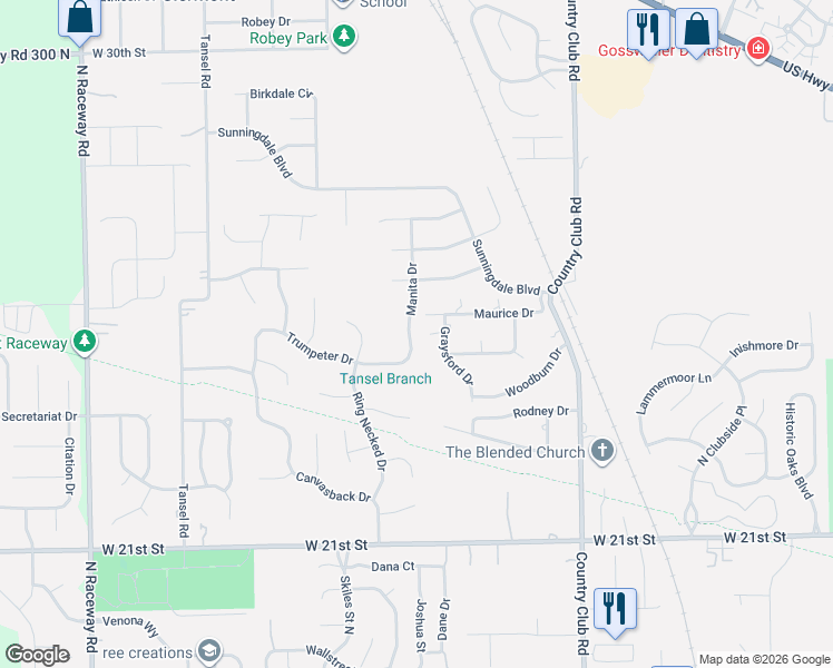 map of restaurants, bars, coffee shops, grocery stores, and more near 2414 Manita Drive in Indianapolis