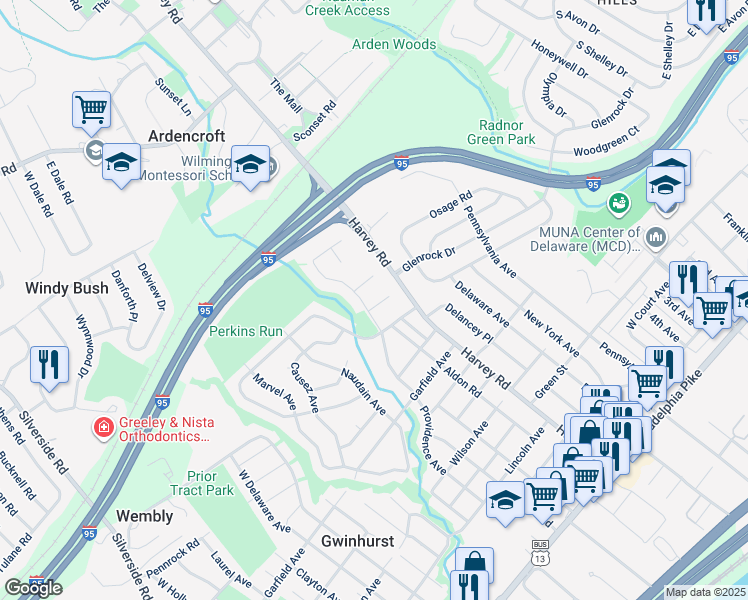 map of restaurants, bars, coffee shops, grocery stores, and more near 3 Christopher Court in Claymont