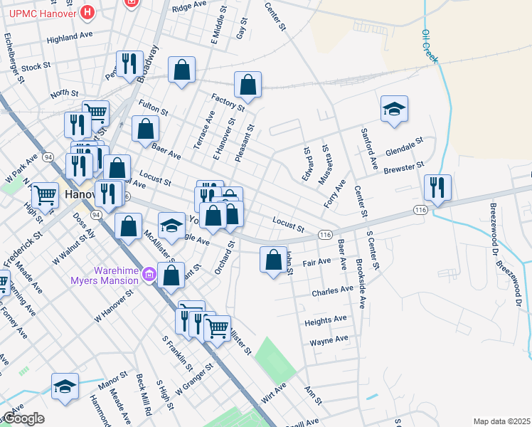 map of restaurants, bars, coffee shops, grocery stores, and more near 514 Locust Street in Hanover