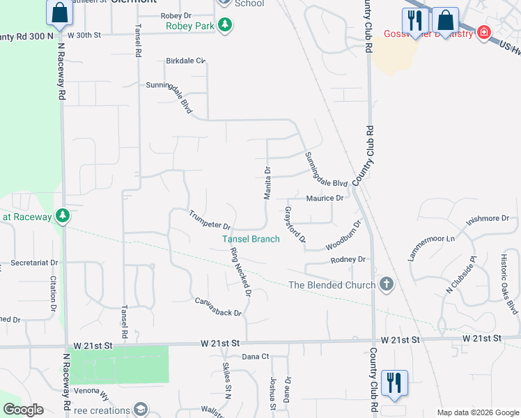 map of restaurants, bars, coffee shops, grocery stores, and more near 2414 Manita Drive in Indianapolis