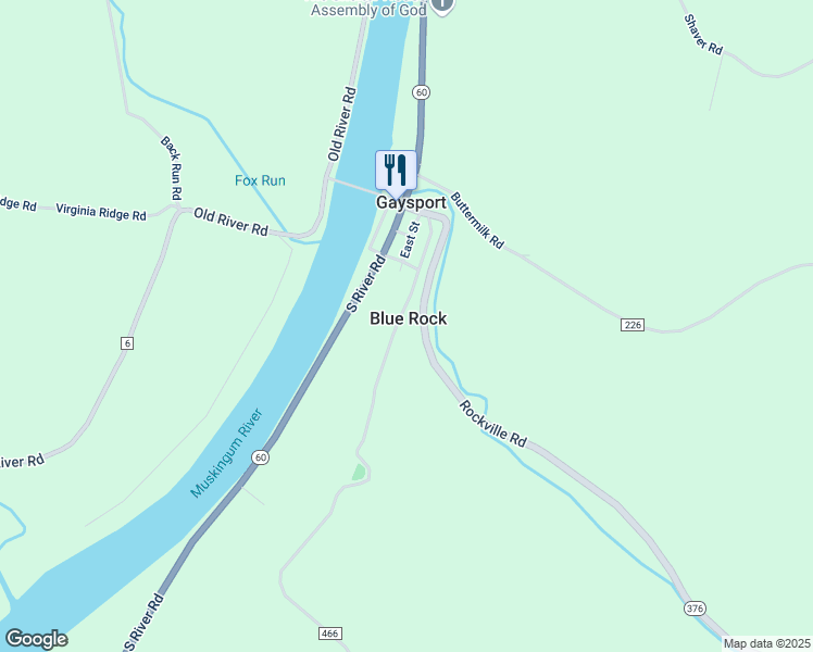 map of restaurants, bars, coffee shops, grocery stores, and more near 8950 Gaysport Hill Road in Blue Rock