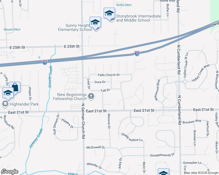 map of restaurants, bars, coffee shops, grocery stores, and more near 11151 Fall Drive in Indianapolis