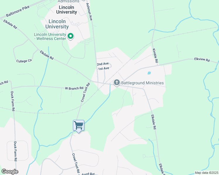 map of restaurants, bars, coffee shops, grocery stores, and more near 314 Elkdale Road in Lincoln University