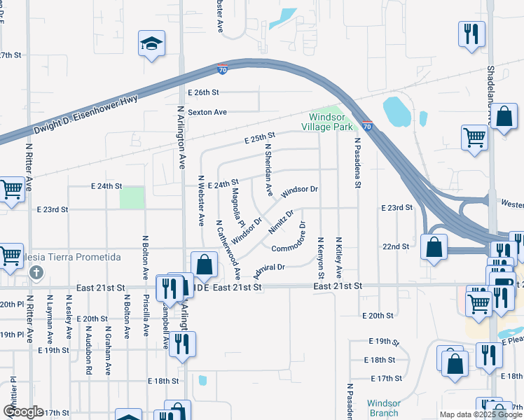 map of restaurants, bars, coffee shops, grocery stores, and more near 2301 Barnor Drive in Indianapolis