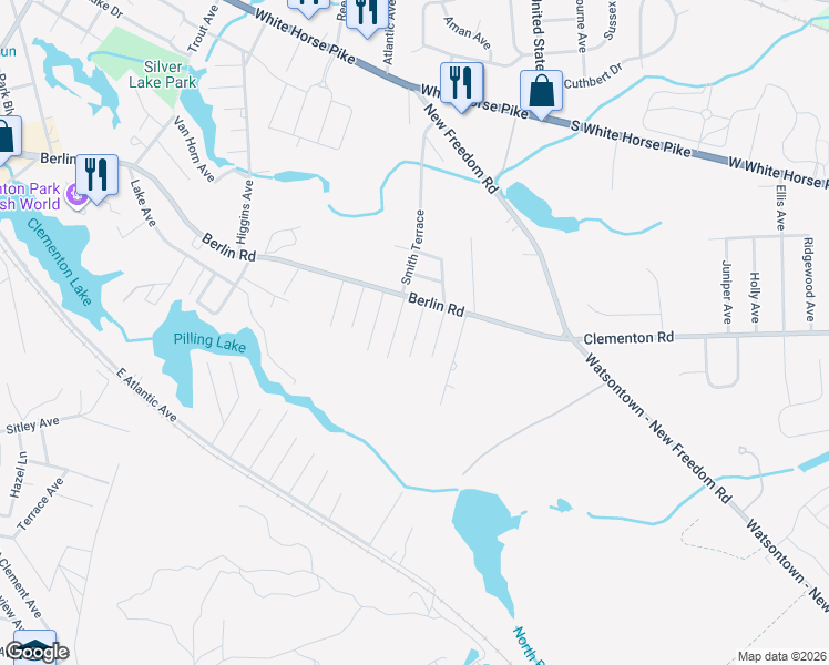 map of restaurants, bars, coffee shops, grocery stores, and more near 33 Clementon Avenue in Clementon