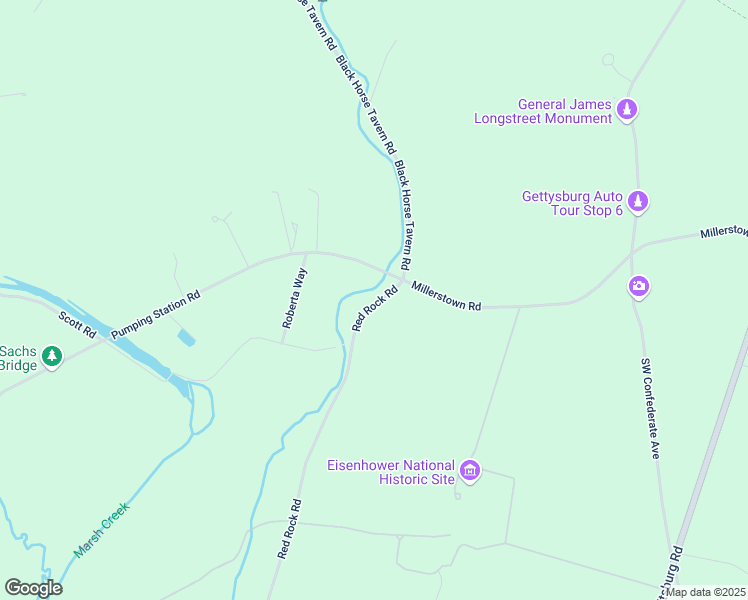 map of restaurants, bars, coffee shops, grocery stores, and more near 45 Red Rock Road in Gettysburg