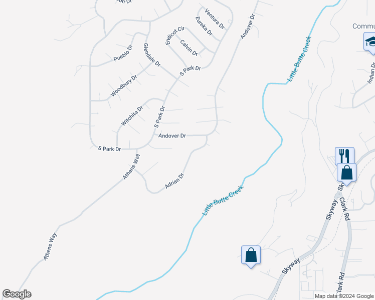 map of restaurants, bars, coffee shops, grocery stores, and more near 13505 Adrian Drive in Magalia