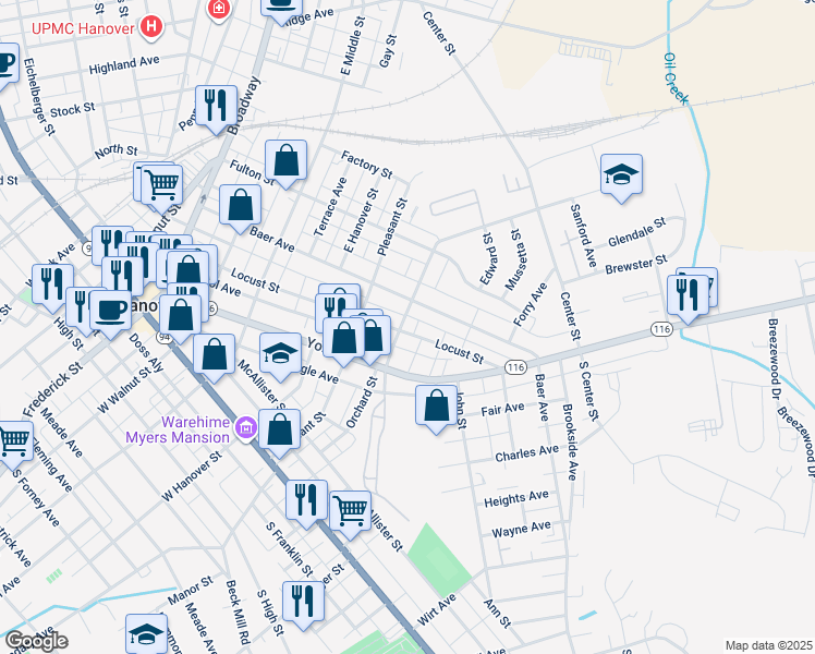 map of restaurants, bars, coffee shops, grocery stores, and more near 203 Spring Avenue in Hanover