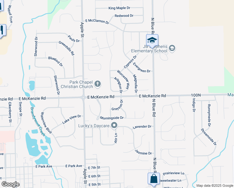 map of restaurants, bars, coffee shops, grocery stores, and more near 1170 Buttonwood Court in Greenfield