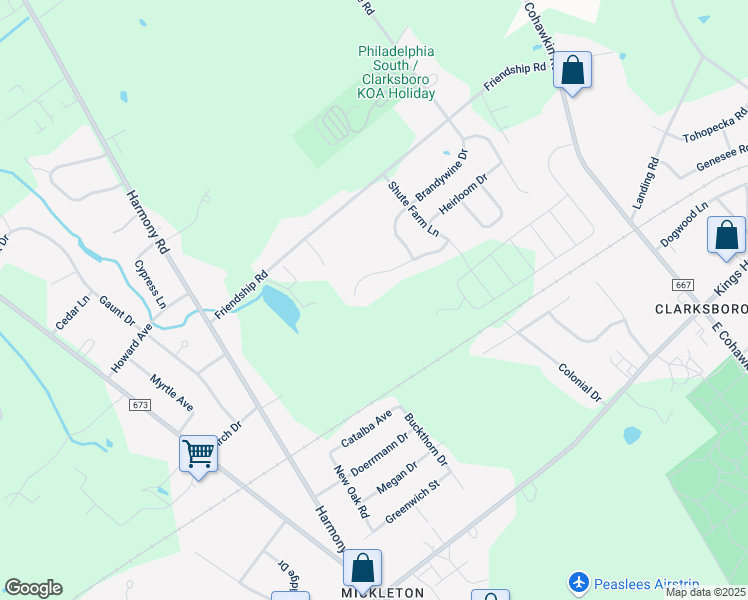 map of restaurants, bars, coffee shops, grocery stores, and more near 83 Woodbury Court in East Greenwich Township