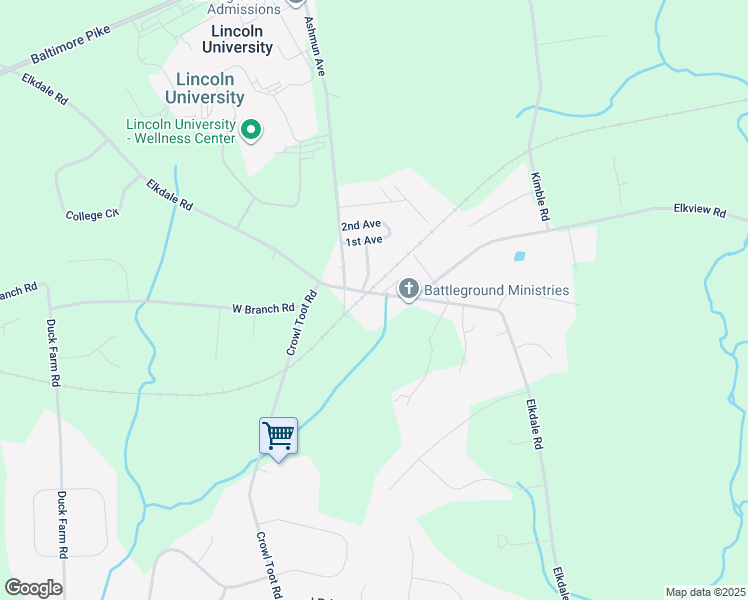 map of restaurants, bars, coffee shops, grocery stores, and more near 314 Elkdale Road in Lincoln University