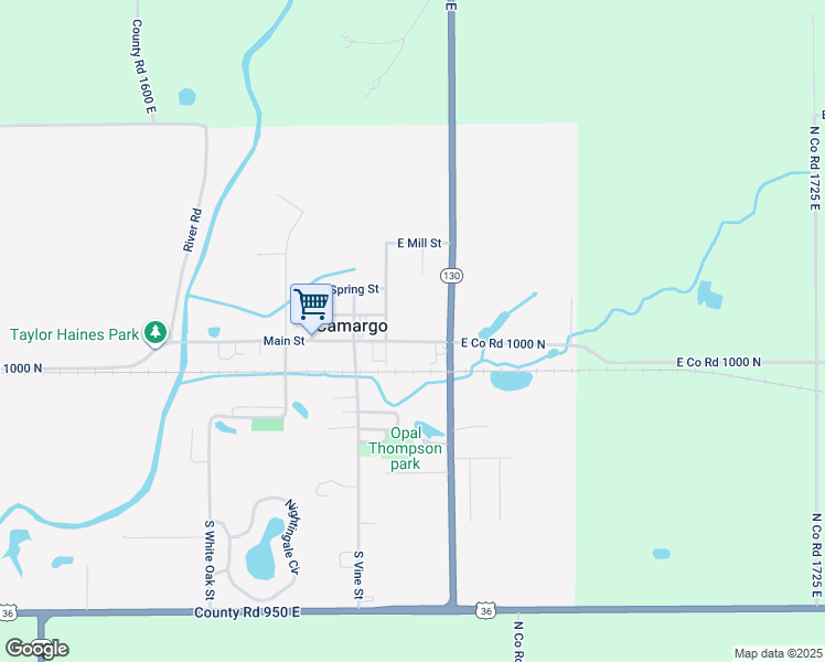 map of restaurants, bars, coffee shops, grocery stores, and more near 215 East Main Street in Camargo