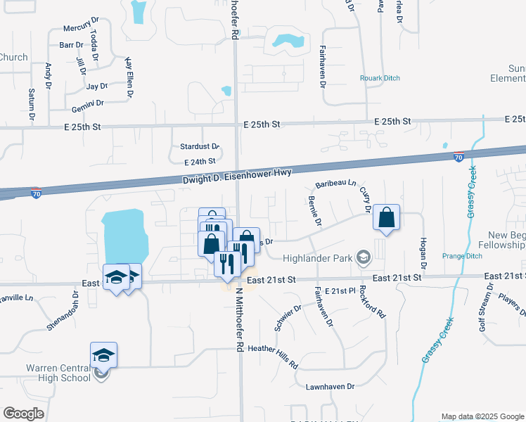 map of restaurants, bars, coffee shops, grocery stores, and more near 10051 Hawkins Court in Indianapolis