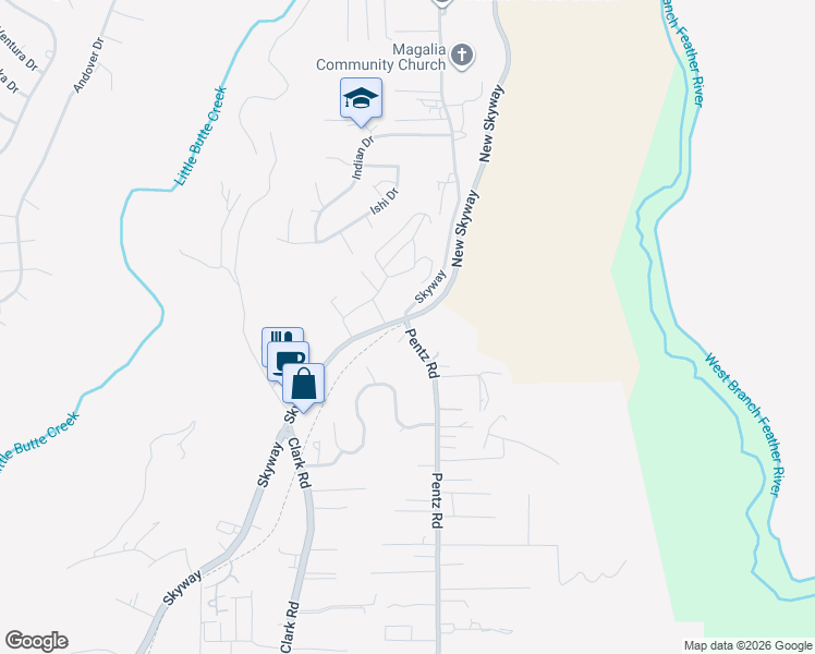 map of restaurants, bars, coffee shops, grocery stores, and more near 7331 Pentz Road in Paradise