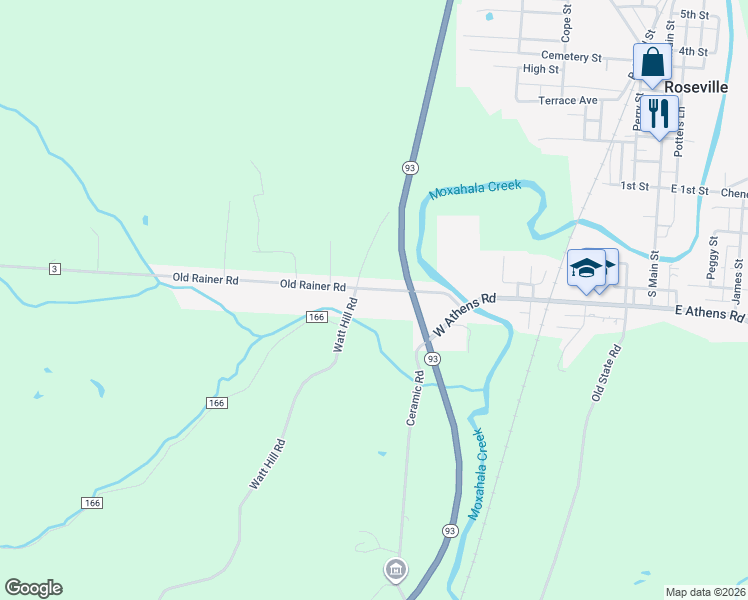 map of restaurants, bars, coffee shops, grocery stores, and more near 92 Old Rainer Road in Roseville