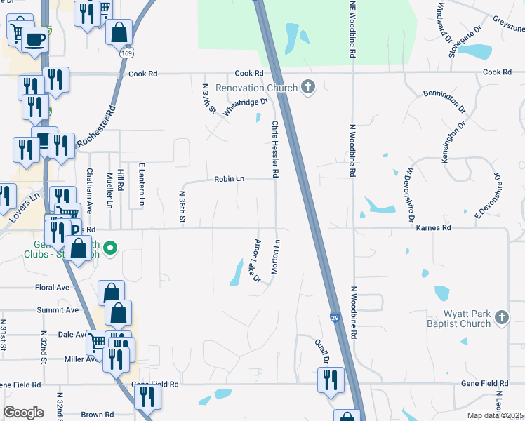 map of restaurants, bars, coffee shops, grocery stores, and more near 3408 Chris Hessler Road in Saint Joseph