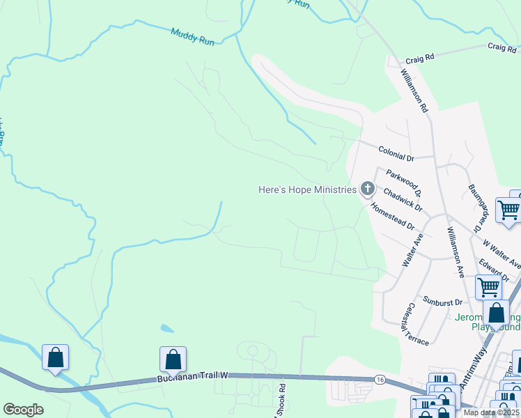 map of restaurants, bars, coffee shops, grocery stores, and more near Delanie Drive in Greencastle