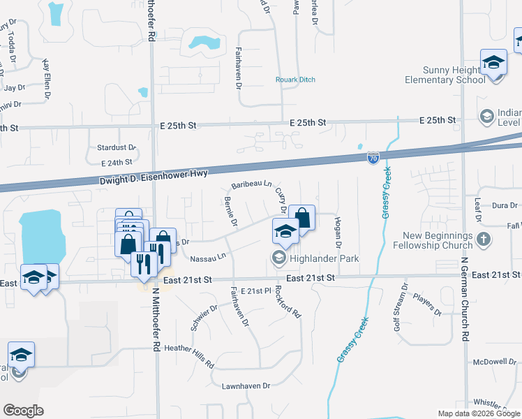 map of restaurants, bars, coffee shops, grocery stores, and more near 2300 Dupont Court in Indianapolis
