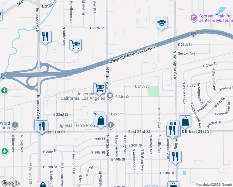 map of restaurants, bars, coffee shops, grocery stores, and more near 2329 North Ritter Avenue in Indianapolis