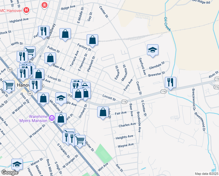 map of restaurants, bars, coffee shops, grocery stores, and more near 538 Baer Avenue in Hanover
