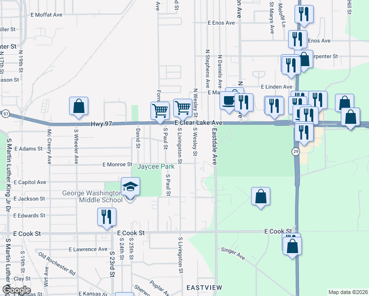map of restaurants, bars, coffee shops, grocery stores, and more near 200 South Livingston Street in Springfield