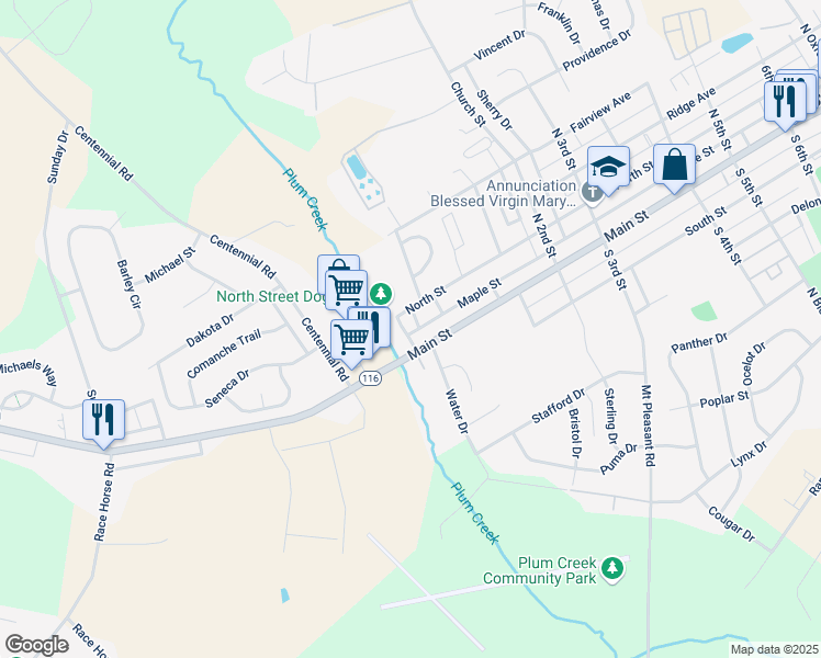 map of restaurants, bars, coffee shops, grocery stores, and more near 16 Front Street in McSherrystown