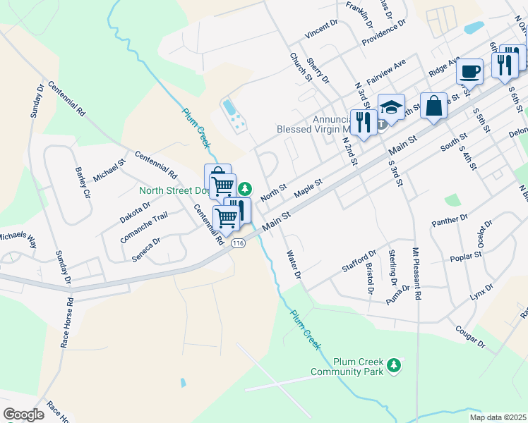 map of restaurants, bars, coffee shops, grocery stores, and more near 16 Front Street in McSherrystown