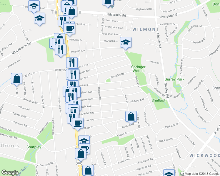 map of restaurants, bars, coffee shops, grocery stores, and more near 313 Cleveland Avenue in Wilmington