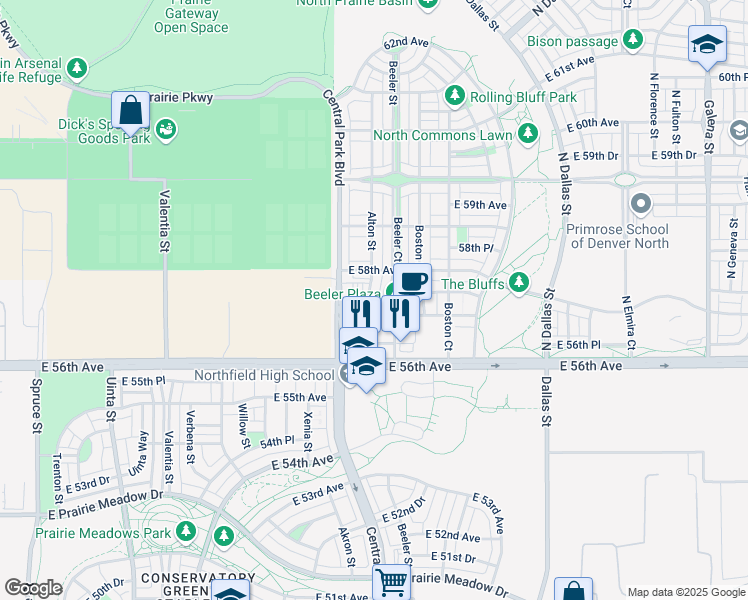 map of restaurants, bars, coffee shops, grocery stores, and more near 5730 Alton Street in Denver