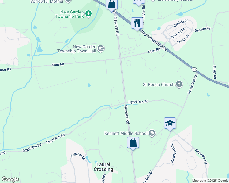 map of restaurants, bars, coffee shops, grocery stores, and more near 100 Strawberry Lane in Landenberg