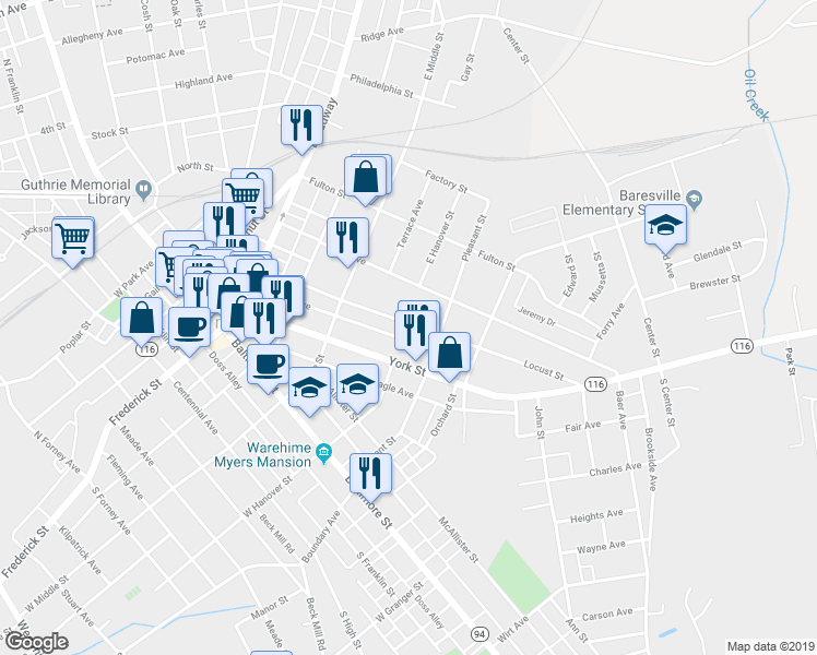map of restaurants, bars, coffee shops, grocery stores, and more near 259 Locust Street in Hanover