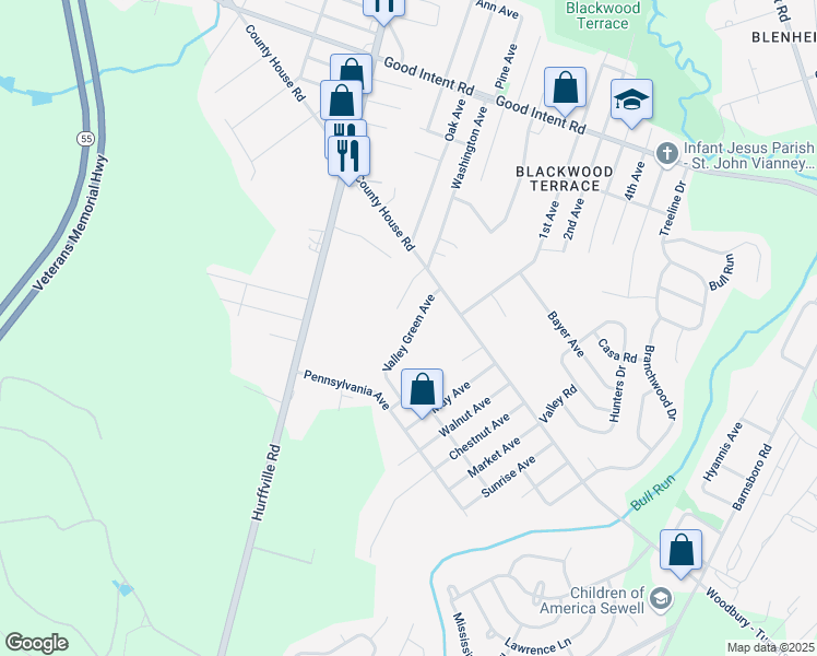map of restaurants, bars, coffee shops, grocery stores, and more near 745 Valley Green Avenue in Deptford