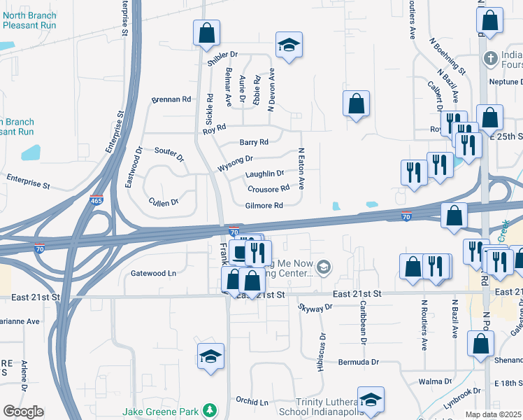 map of restaurants, bars, coffee shops, grocery stores, and more near 8204 Gilmore Road in Indianapolis