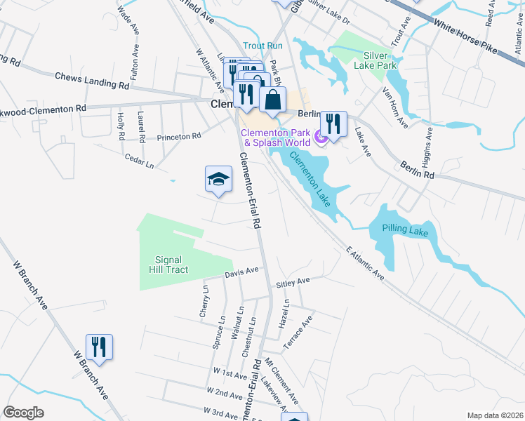 map of restaurants, bars, coffee shops, grocery stores, and more near in Clementon