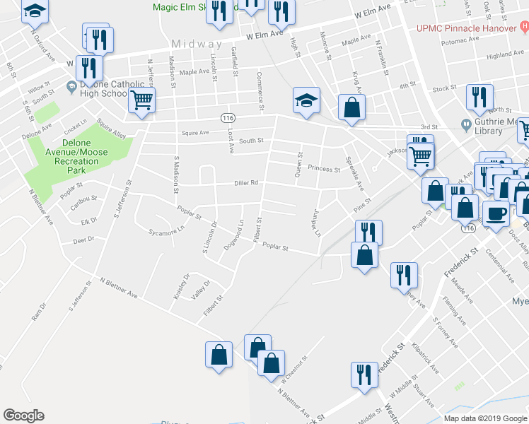 map of restaurants, bars, coffee shops, grocery stores, and more near 212 Filbert Street in Hanover