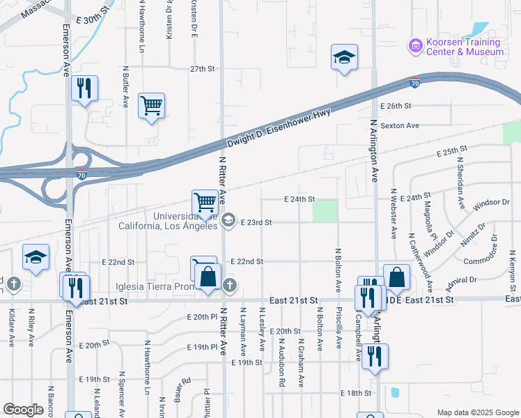 map of restaurants, bars, coffee shops, grocery stores, and more near 5604 East 24th Street in Indianapolis