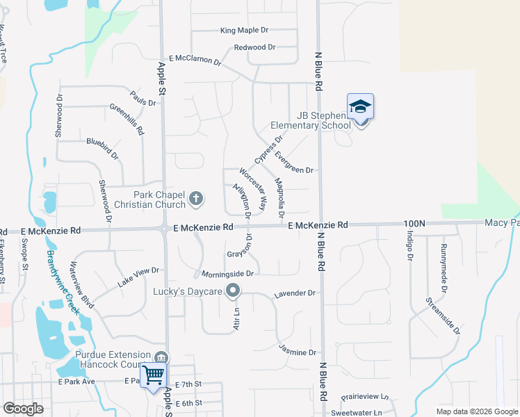 map of restaurants, bars, coffee shops, grocery stores, and more near 1223 Arlington Drive in Greenfield
