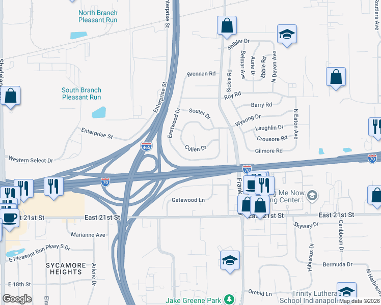 map of restaurants, bars, coffee shops, grocery stores, and more near 2332 Cullen Court in Indianapolis