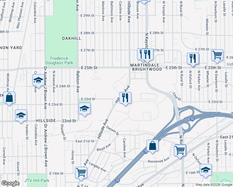 map of restaurants, bars, coffee shops, grocery stores, and more near 2361 Beckwith Drive in Indianapolis
