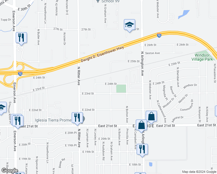 map of restaurants, bars, coffee shops, grocery stores, and more near 2324 North Graham Avenue in Indianapolis