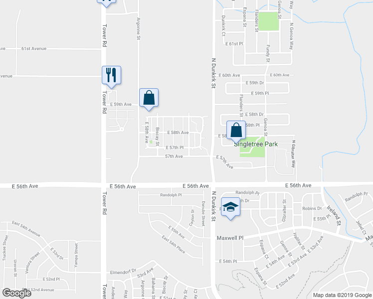 map of restaurants, bars, coffee shops, grocery stores, and more near 5754 Ceylon Street in Denver