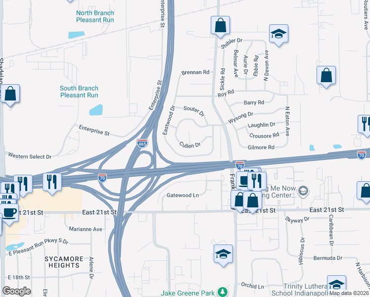 map of restaurants, bars, coffee shops, grocery stores, and more near 2332 Cullen Court in Indianapolis