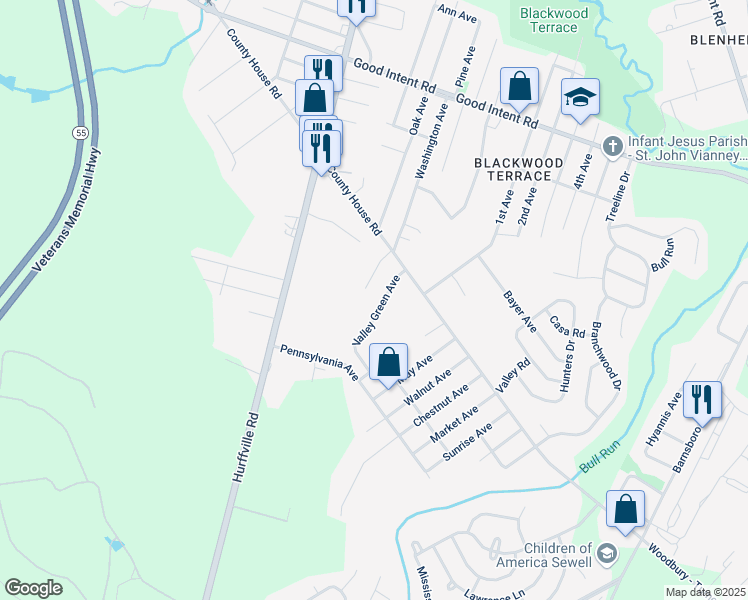 map of restaurants, bars, coffee shops, grocery stores, and more near 745 Valley Green Avenue in Deptford