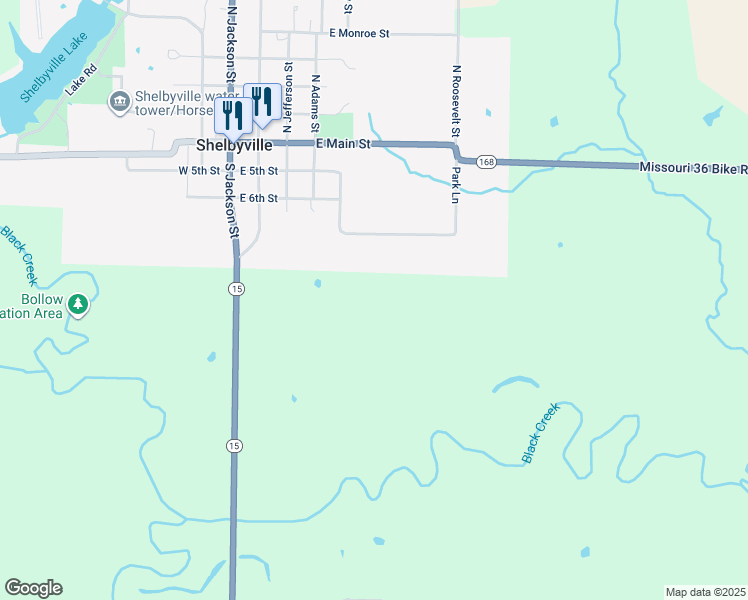 map of restaurants, bars, coffee shops, grocery stores, and more near 505 Park Lane in Shelbyville