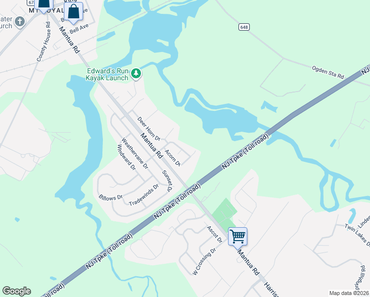 map of restaurants, bars, coffee shops, grocery stores, and more near 101 Oak Ridge Drive in East Greenwich Township