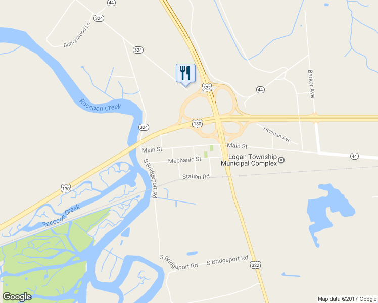 map of restaurants, bars, coffee shops, grocery stores, and more near 55 Main Street in Logan Township